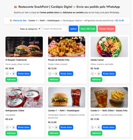 Visual do cardápio digital